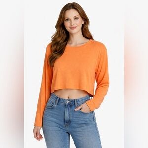 Industry Republic Orange Cropped Knit Pullover Top M Y2K Long Sleeve Casual